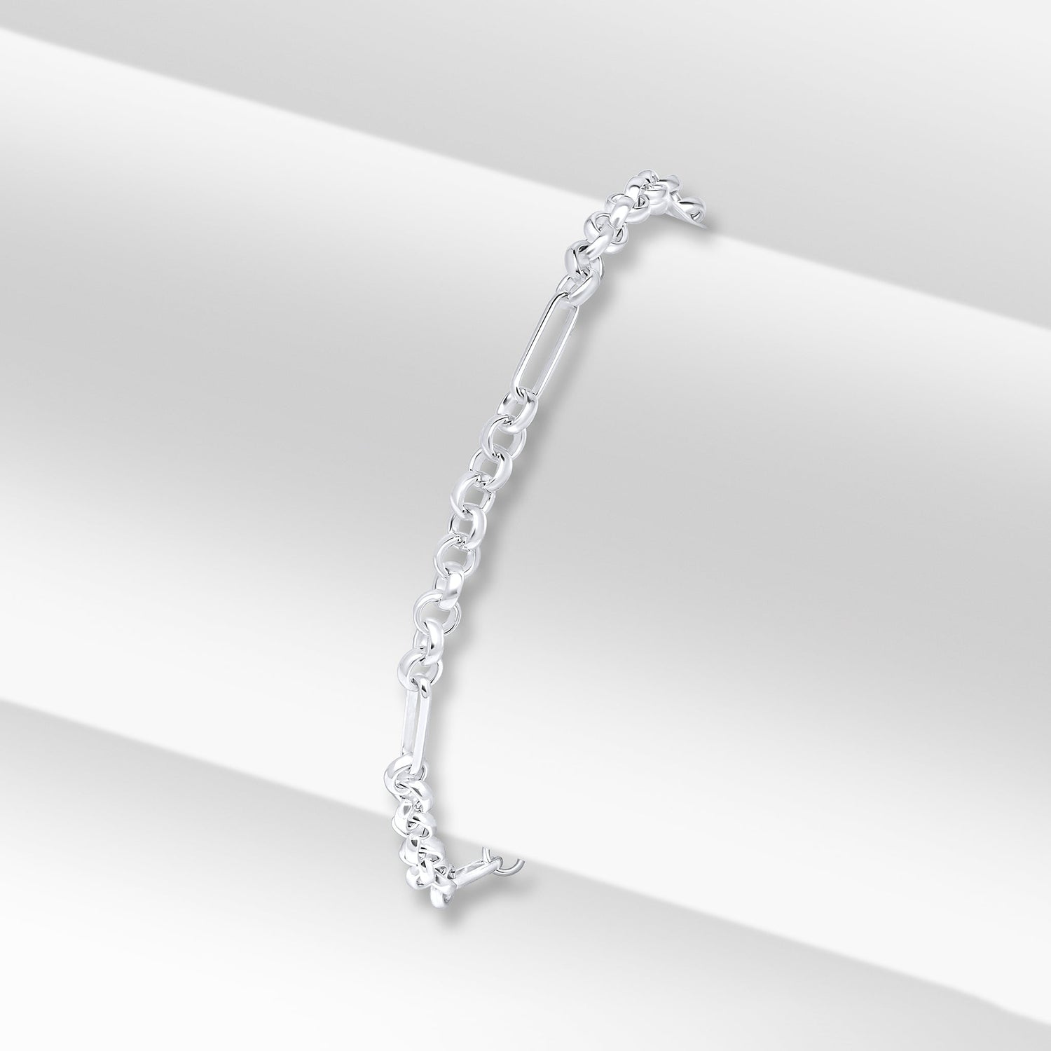 Sterling Silver 4mm Handmade Oval Round Figaro Bracelet