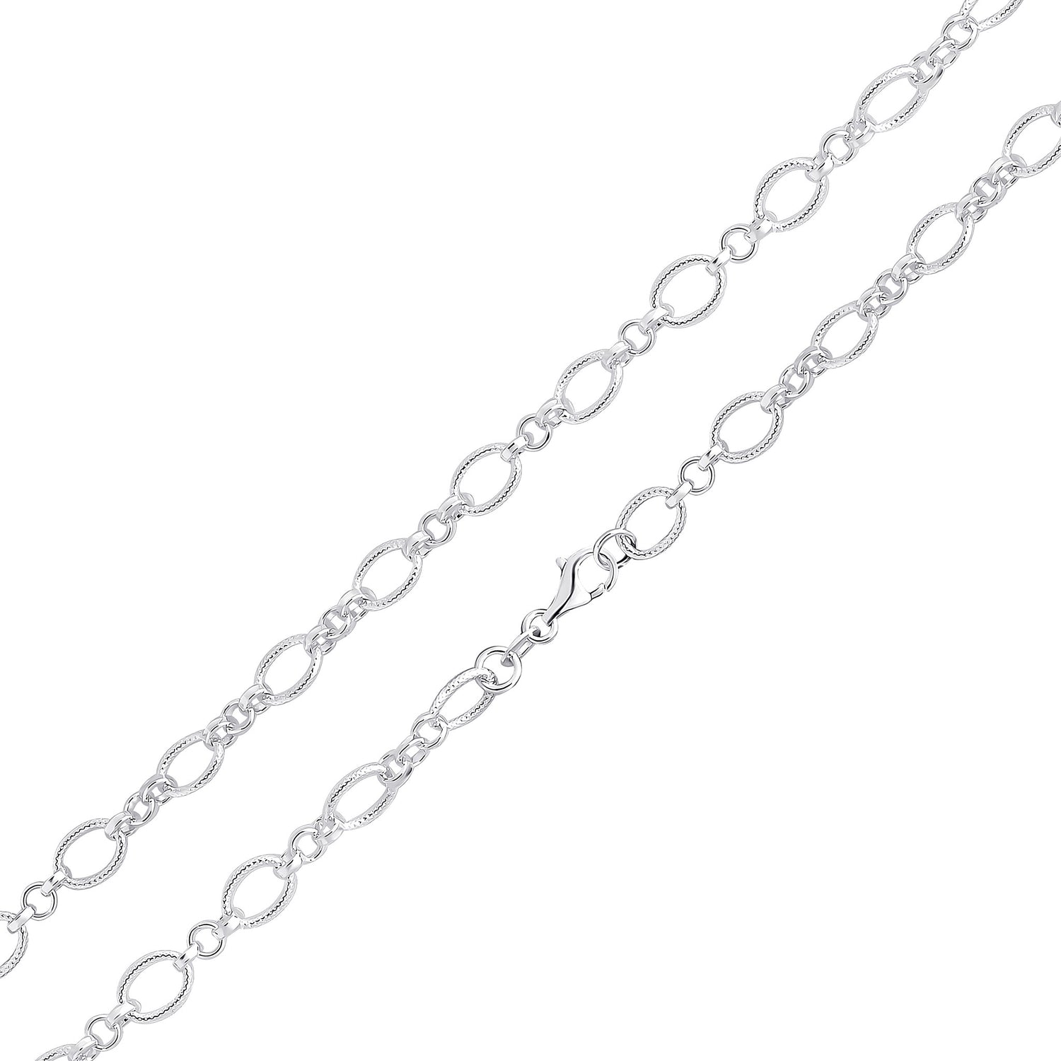 Sterling Silver Handmade Solid 7mm Textured Oval Link Bracelet