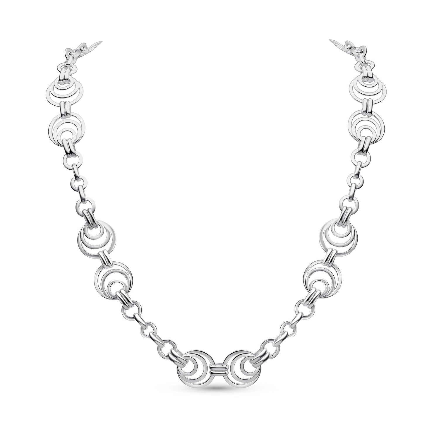 Sterling Silver Handmade Solid 14.5mm Linked Circles Necklace with Lobster Clasp