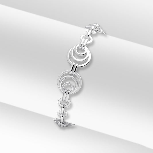 Sterling Silver 14.5mm Handmade Linked Circles Bracelet With Lobster Clasp