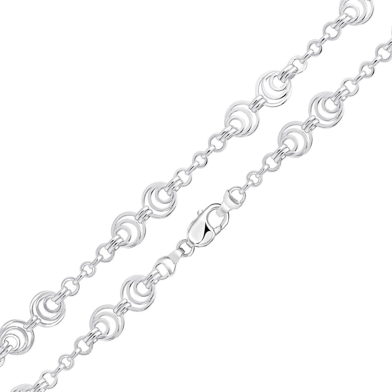 Sterling Silver 14.5mm Handmade Linked Circles Bracelet With Lobster Clasp