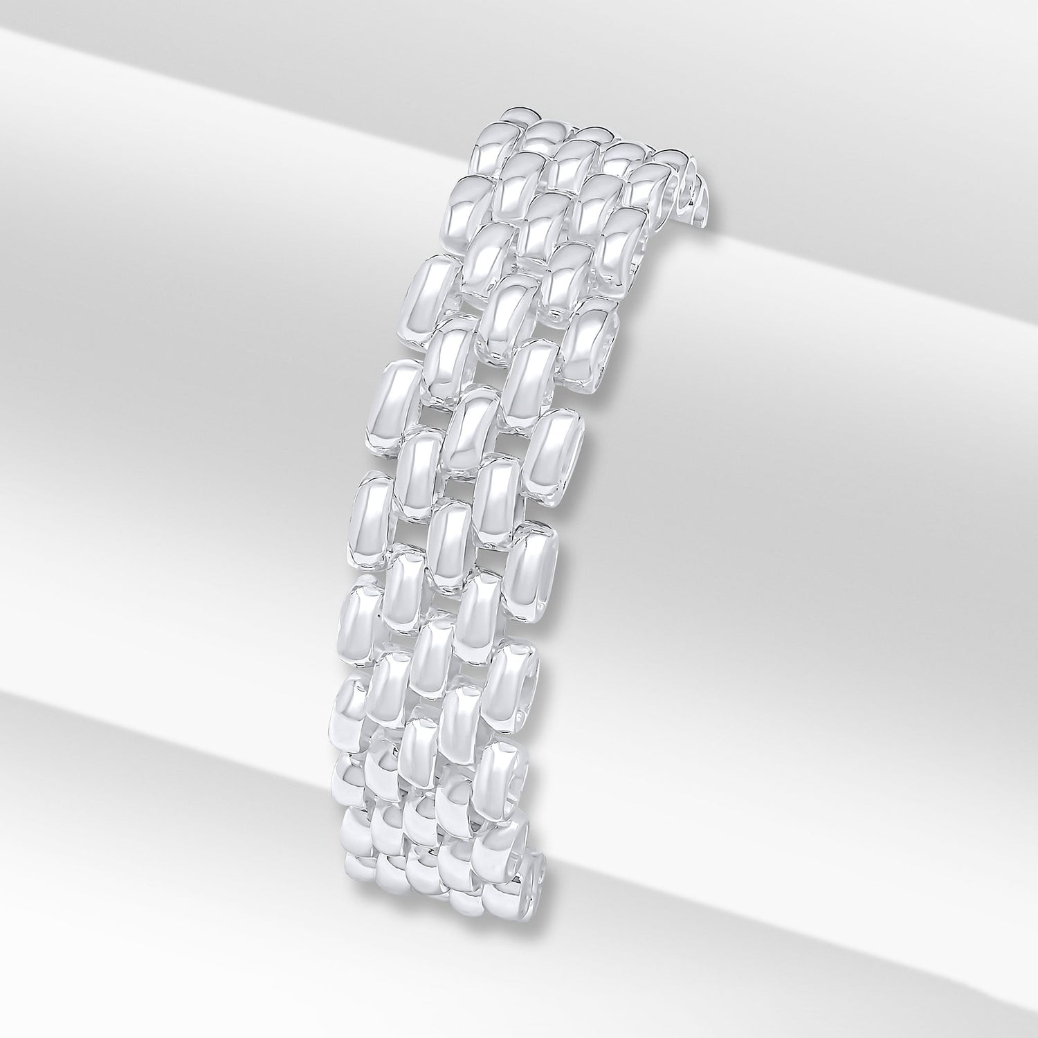 Sterling Silver 15mm Handmade Five Row Brick Bracelet