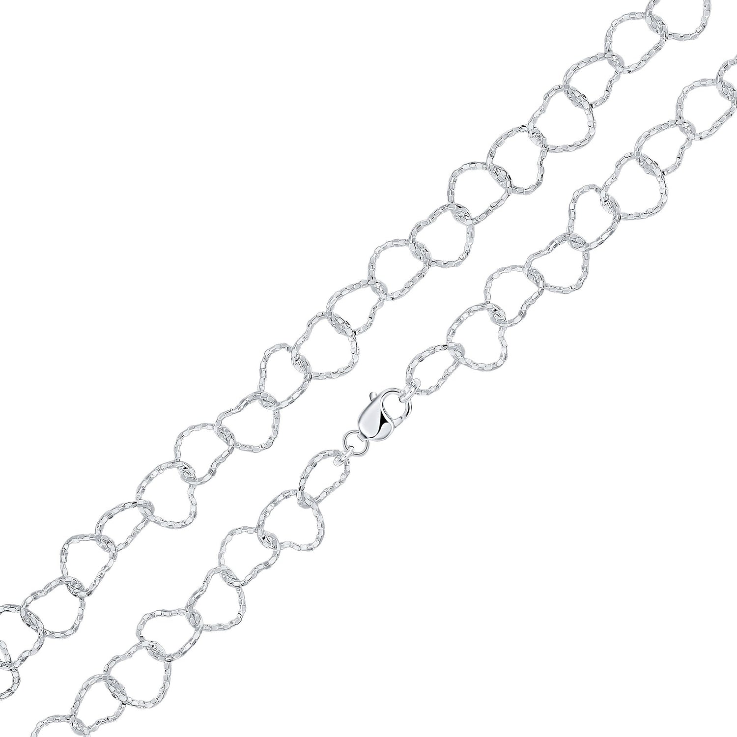 Sterling Silver 17mm Handmade Faceted Heart Link Bracelet