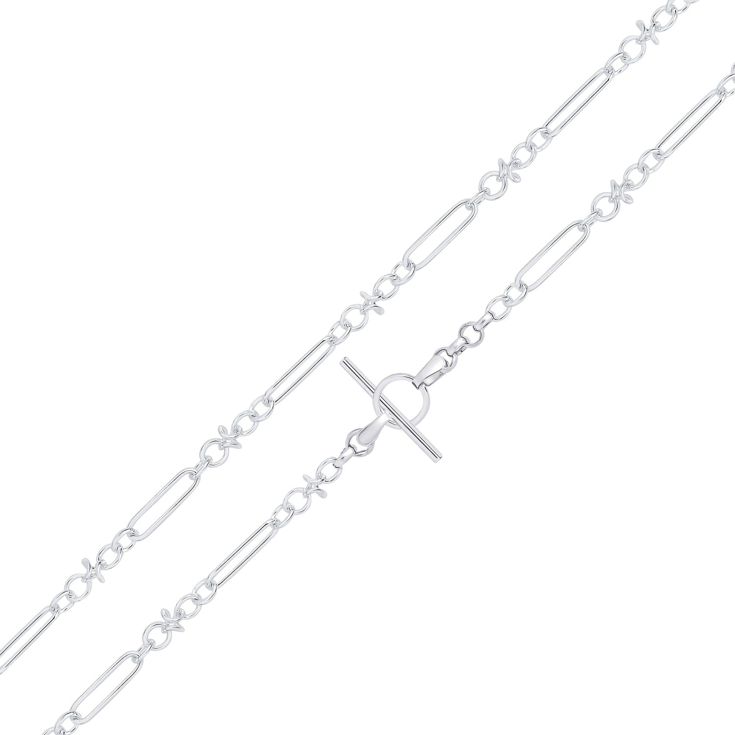 Sterling Silver Handmade Solid 5mm Long Oval Knot Bracelet with T-Bar Clasp