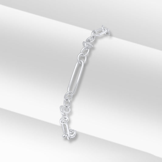 Sterling Silver Handmade Solid 5mm Long Oval Knot Bracelet