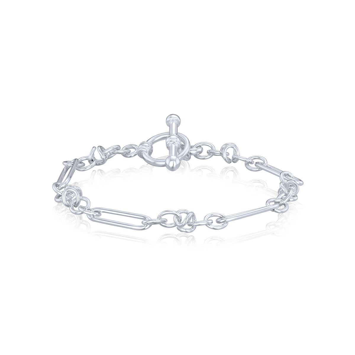 Sterling Silver Handmade Solid 5mm Long Oval Knot Bracelet with T-Bar Clasp