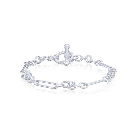 Sterling Silver Handmade Solid 5mm Long Oval Knot Bracelet with T-Bar Clasp