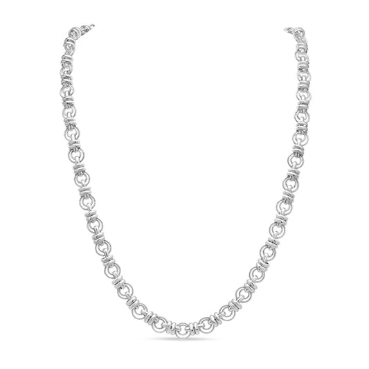 Sterling Silver Handmade Solid 8mm Textured Circle Link Necklace