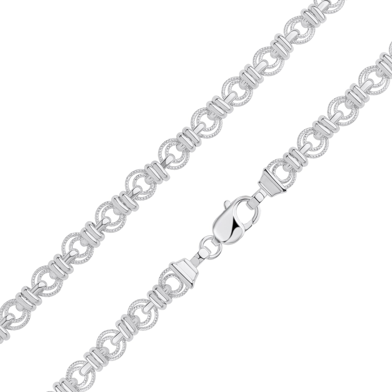 Sterling Silver Handmade Solid 8mm Textured Circle Link Bracelet