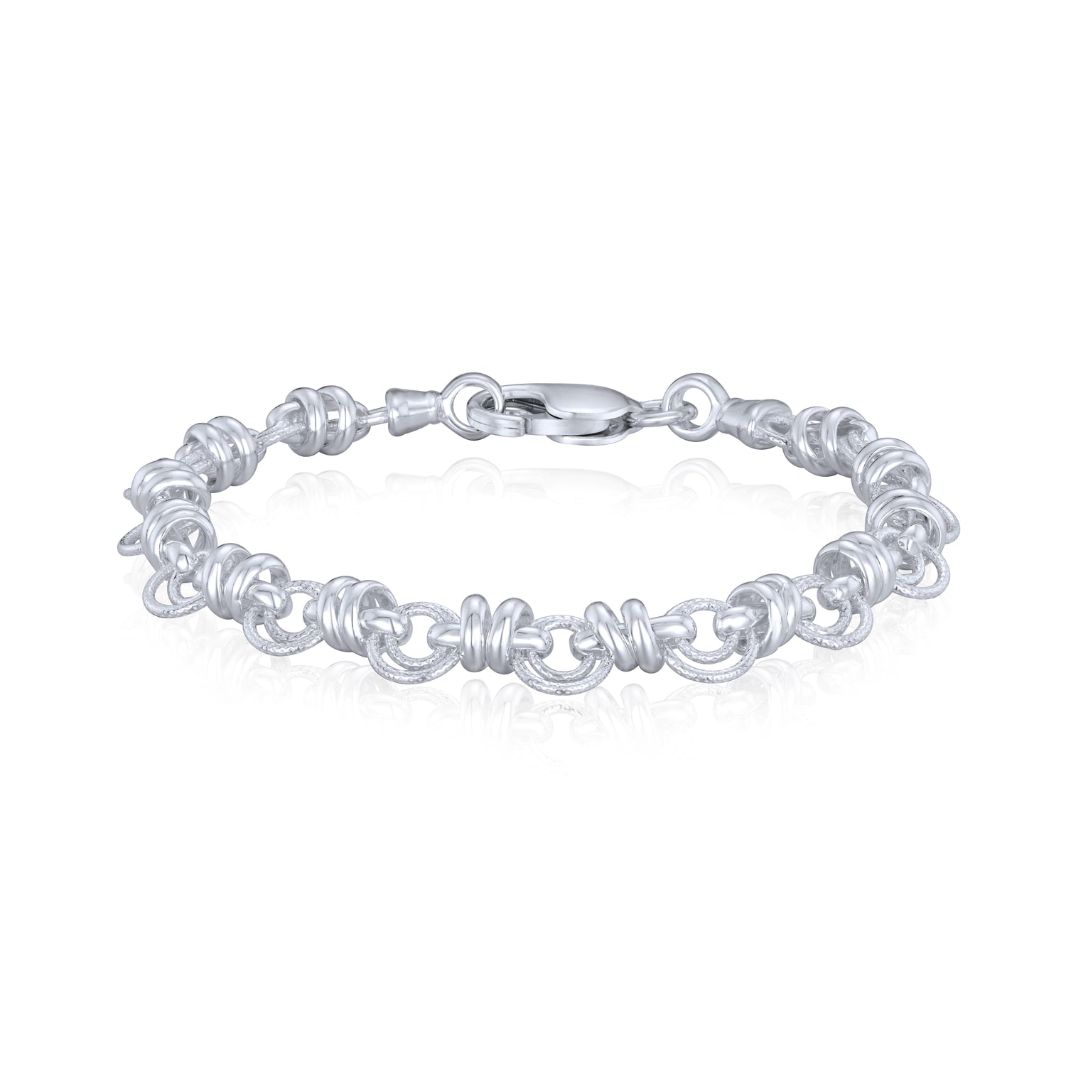 Sterling Silver Handmade Solid 8mm Textured Circle Link Bracelet