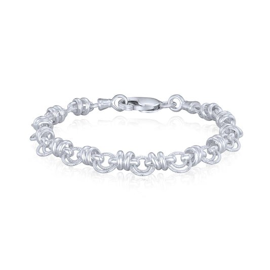Sterling Silver Handmade Solid 8mm Textured Circle Link Bracelet