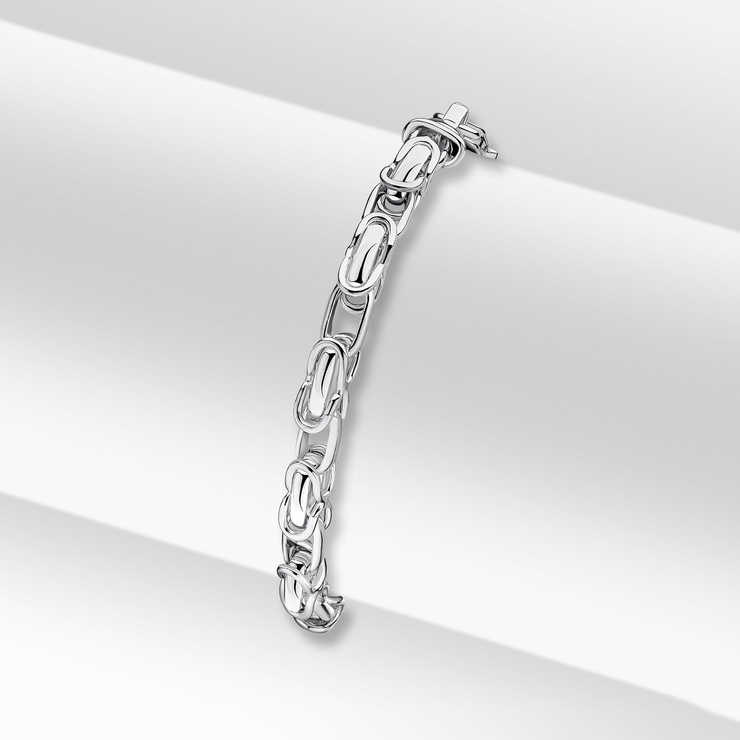 Silver Handmade Double Diamond and Textured Round Link Chain Bracelet — 7.5"
