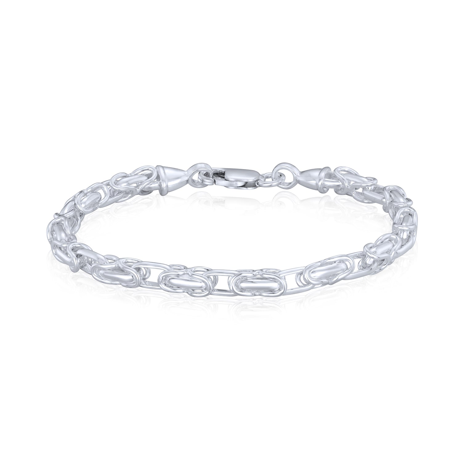 Sterling Silver Handmade Solid 5mm Byzantine Flat Links Bracelet