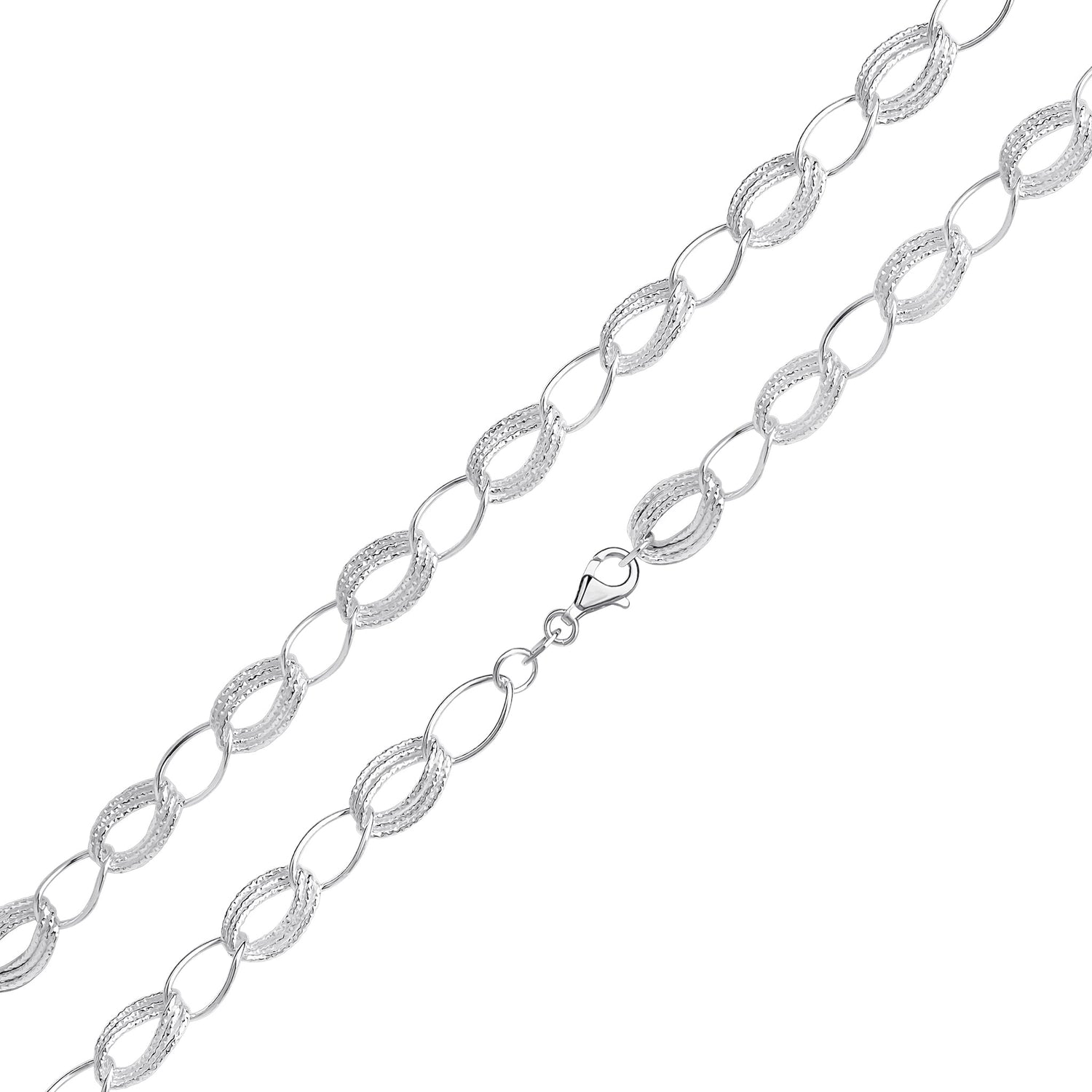 Sterling Silver Handmade Solid 9mm Oval Wave Multi Link Chain Bracelet