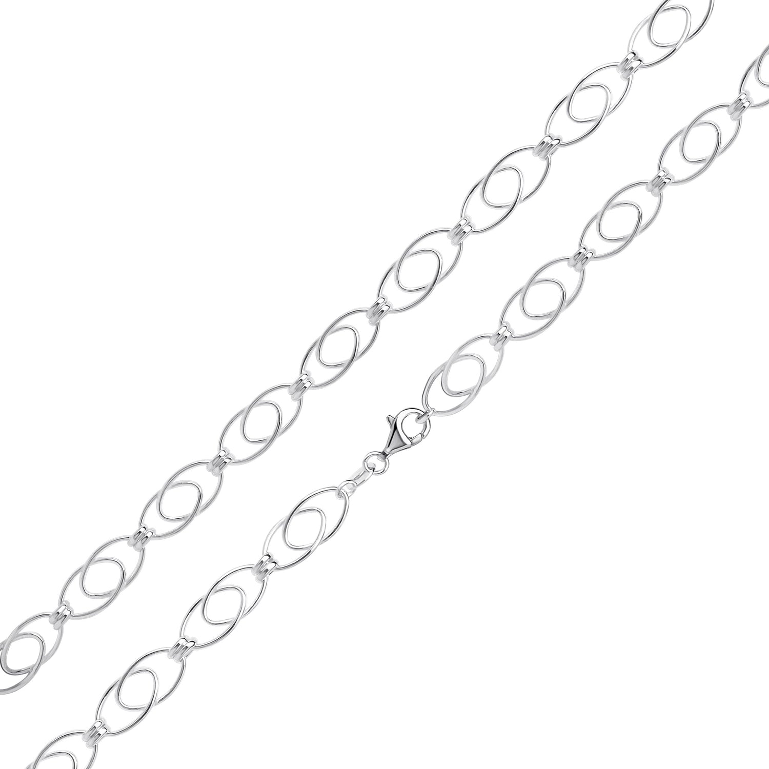 Sterling Silver Handmade Solid 8.5mm Fancy Double Oval Bracelet