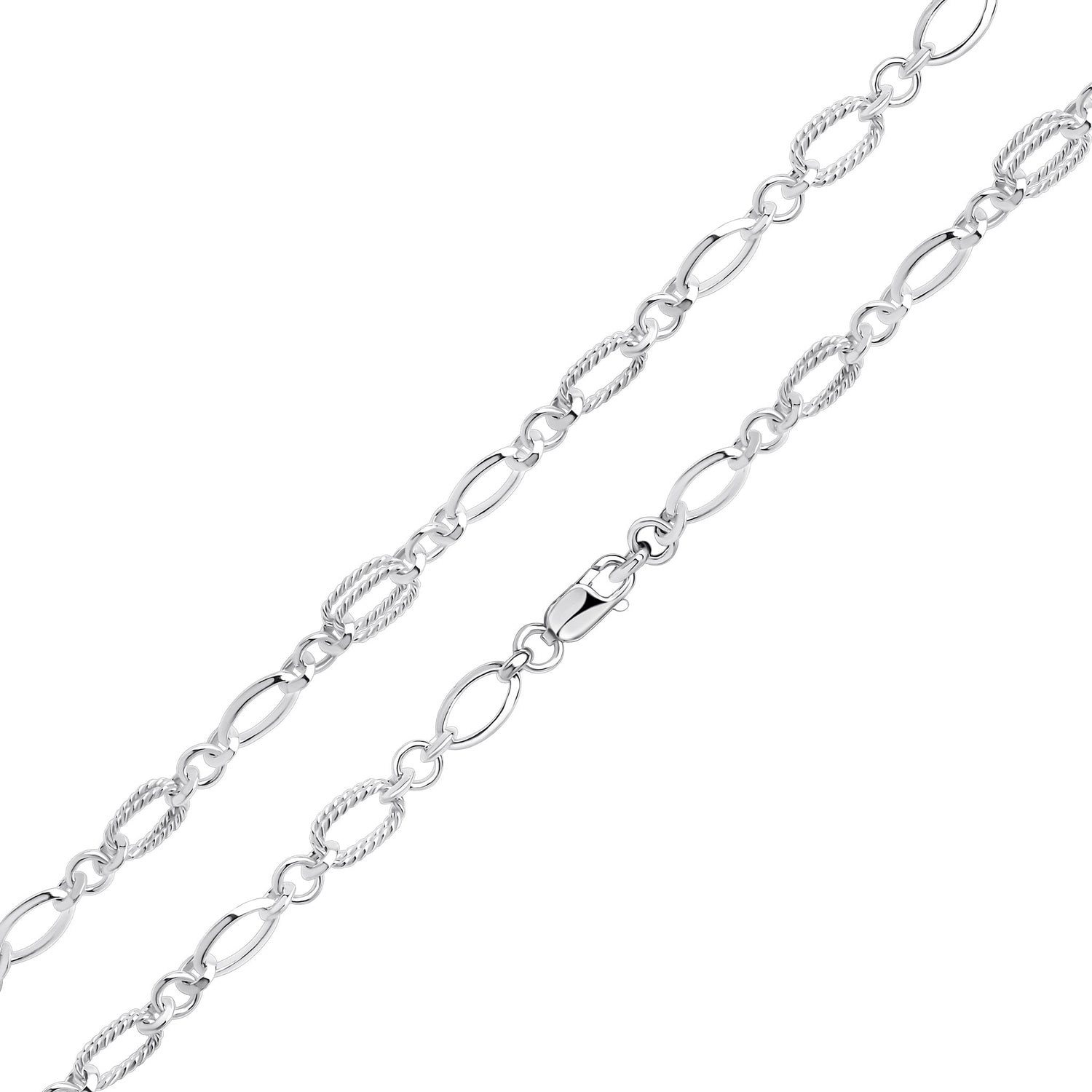 Sterling Silver Handmade Solid 7.4mm Oval and Textured Fancy Bracelet