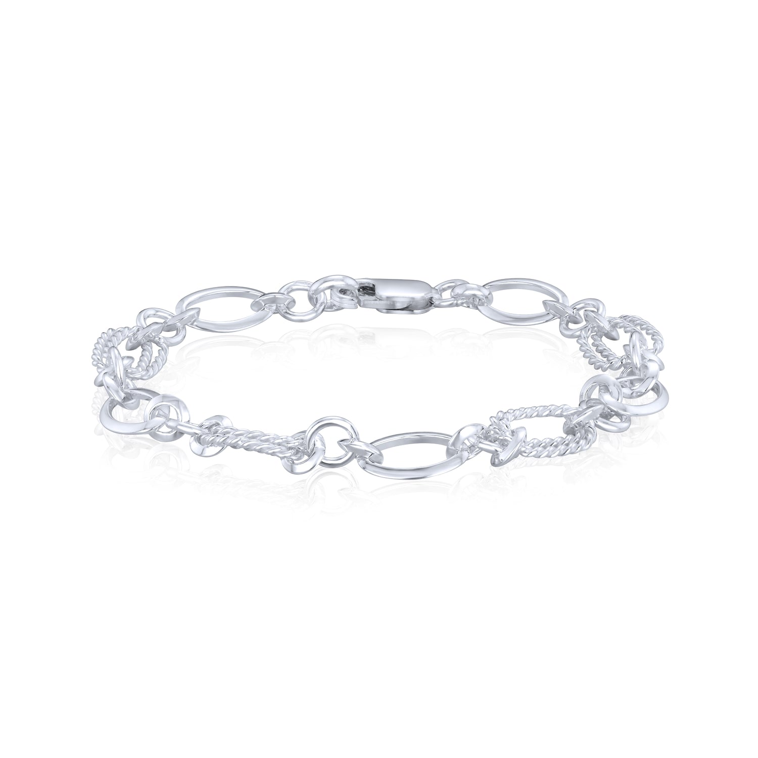 Sterling Silver Handmade Solid 7.4mm Oval and Textured Fancy Bracelet