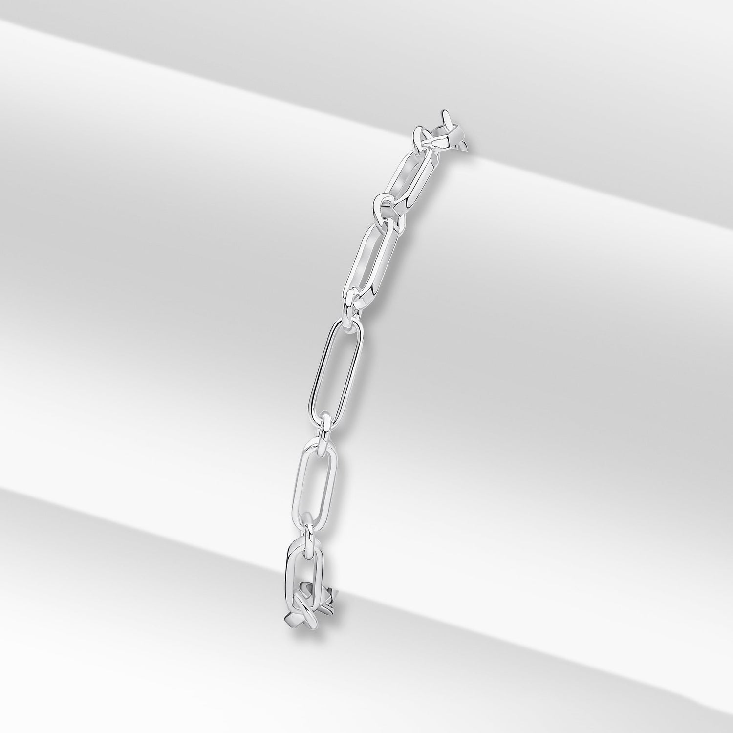 Sterling Silver Handmade Solid 4mm Flat Paperclip Chain Bracelet