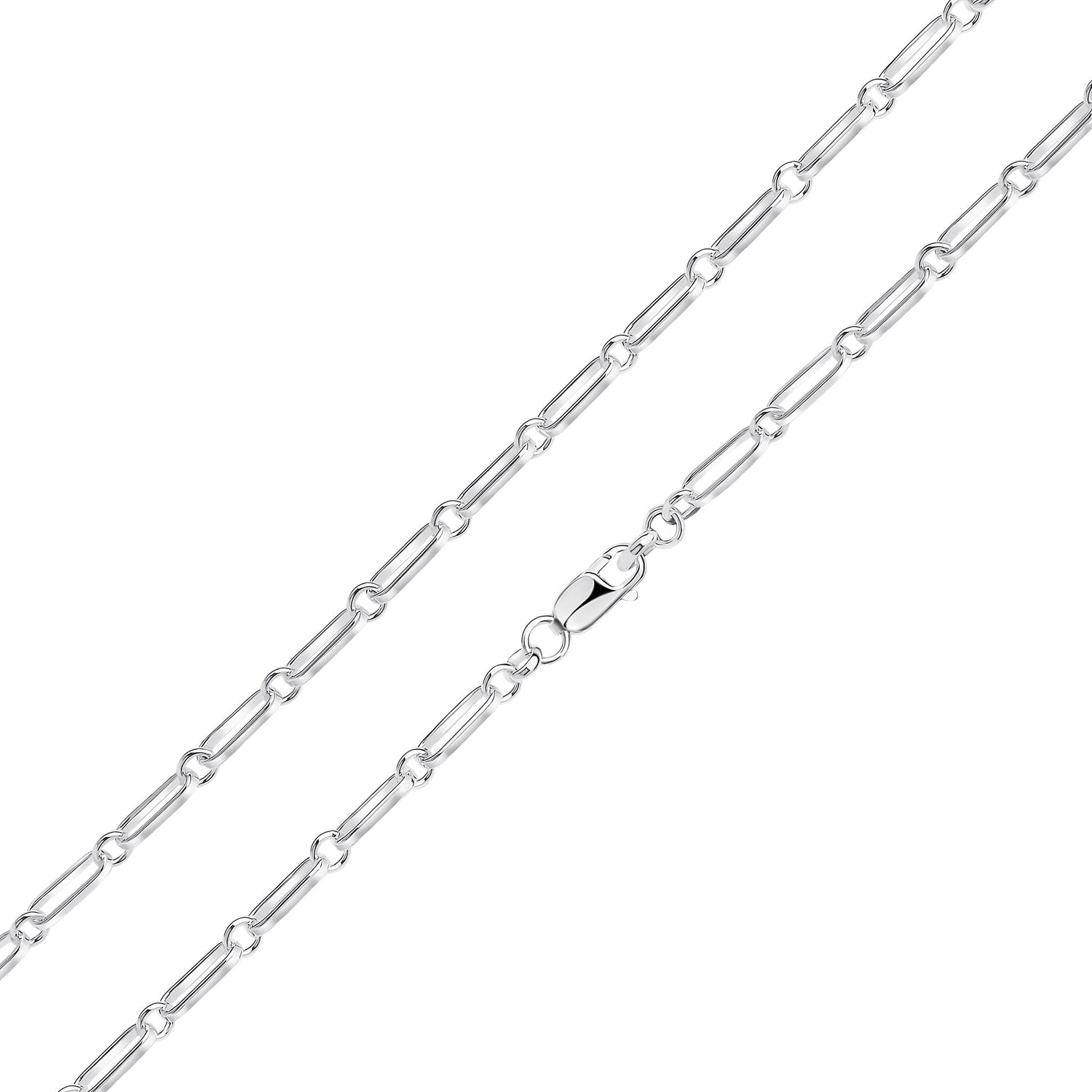 Sterling Silver Handmade Solid 4mm Flat Paperclip Chain Bracelet