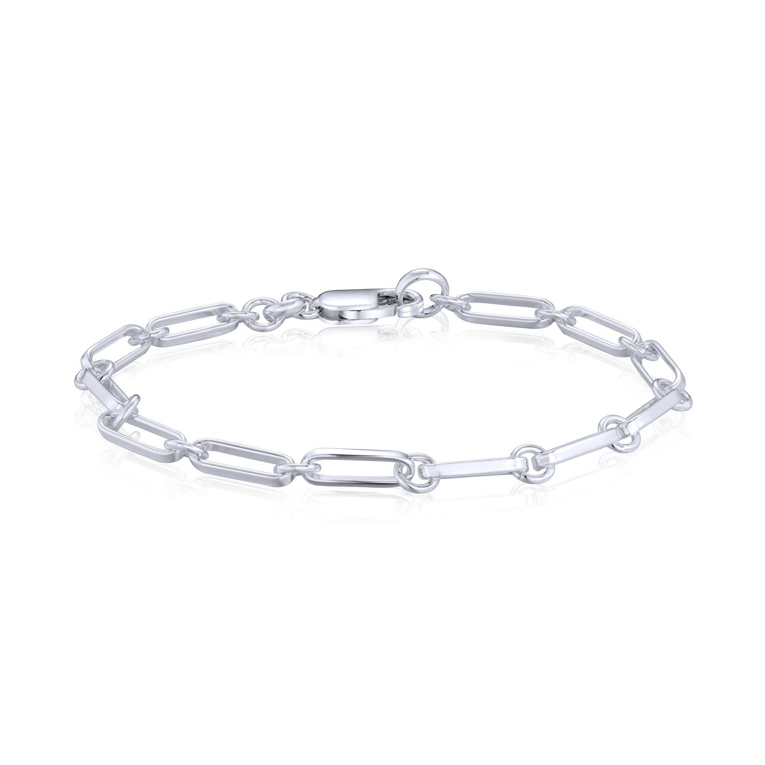 Sterling Silver Handmade Solid 4mm Flat Paperclip Chain Bracelet