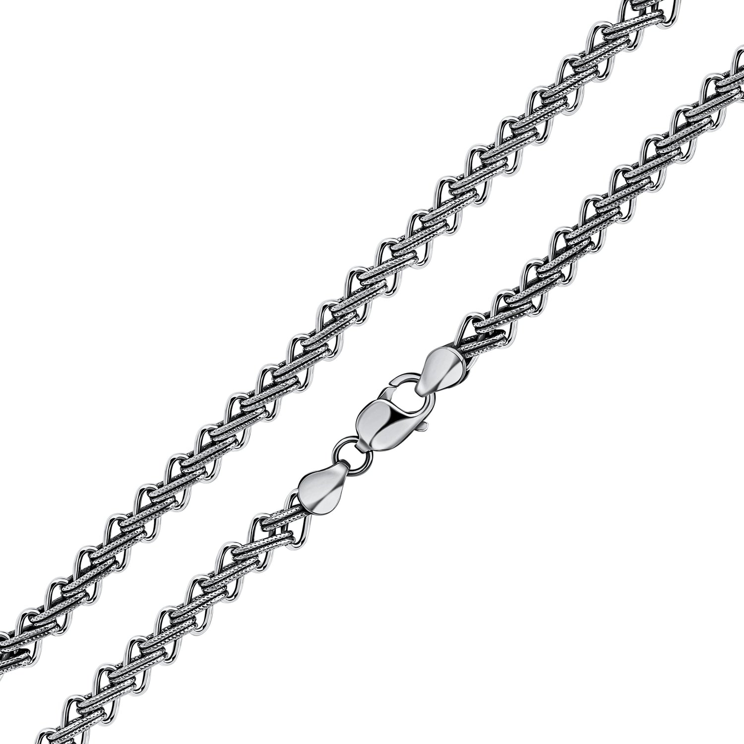 Silver Handmade Textured Herringbone Style Chain Bracelet — 7.5"