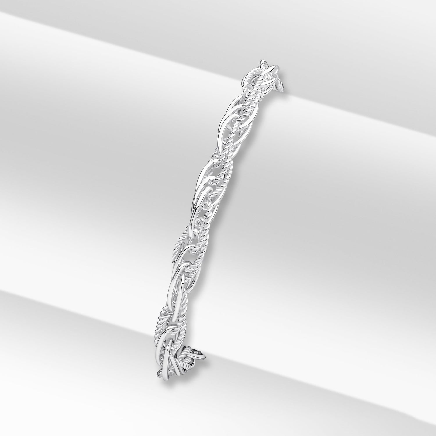 Sterling Silver Handmade Solid 5.9mm Textured Rope Chain Bracelet