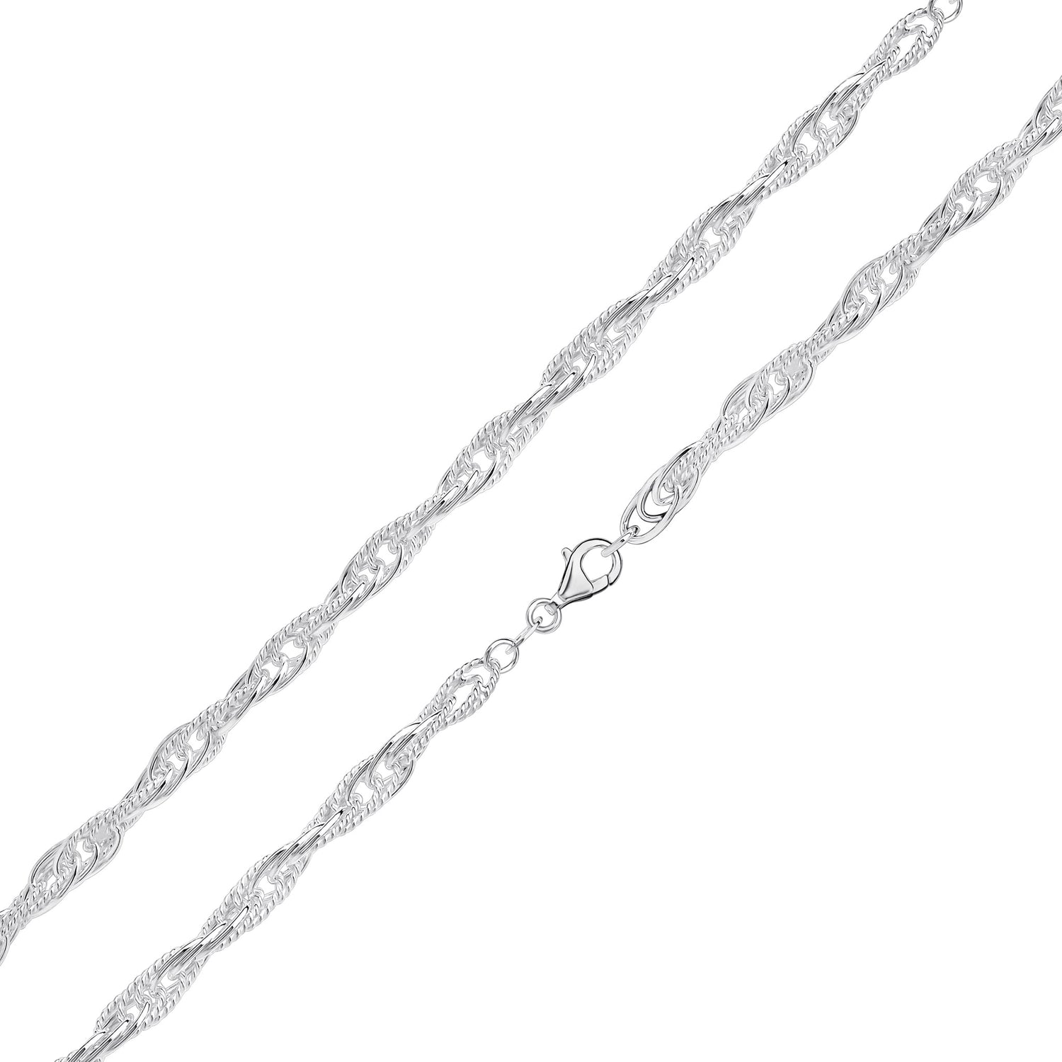 Sterling Silver Handmade Solid 5.9mm Textured Rope Chain Bracelet