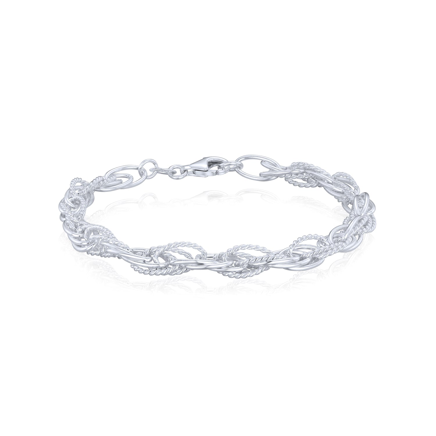 Sterling Silver Handmade Solid 5.9mm Textured Rope Chain Bracelet
