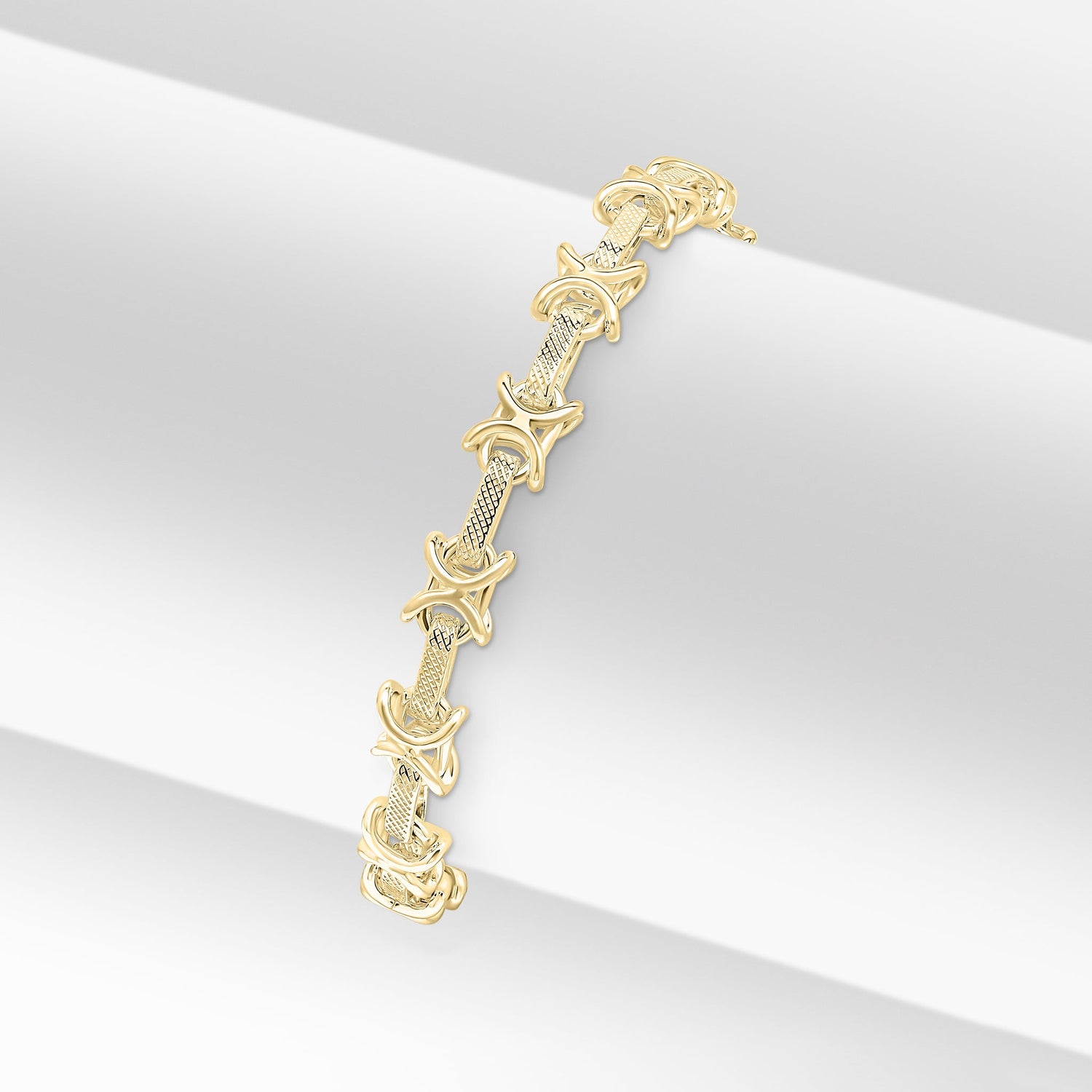 18ct Gold Vermeil on Sterling Silver 7mm Textured Kiss Bracelet