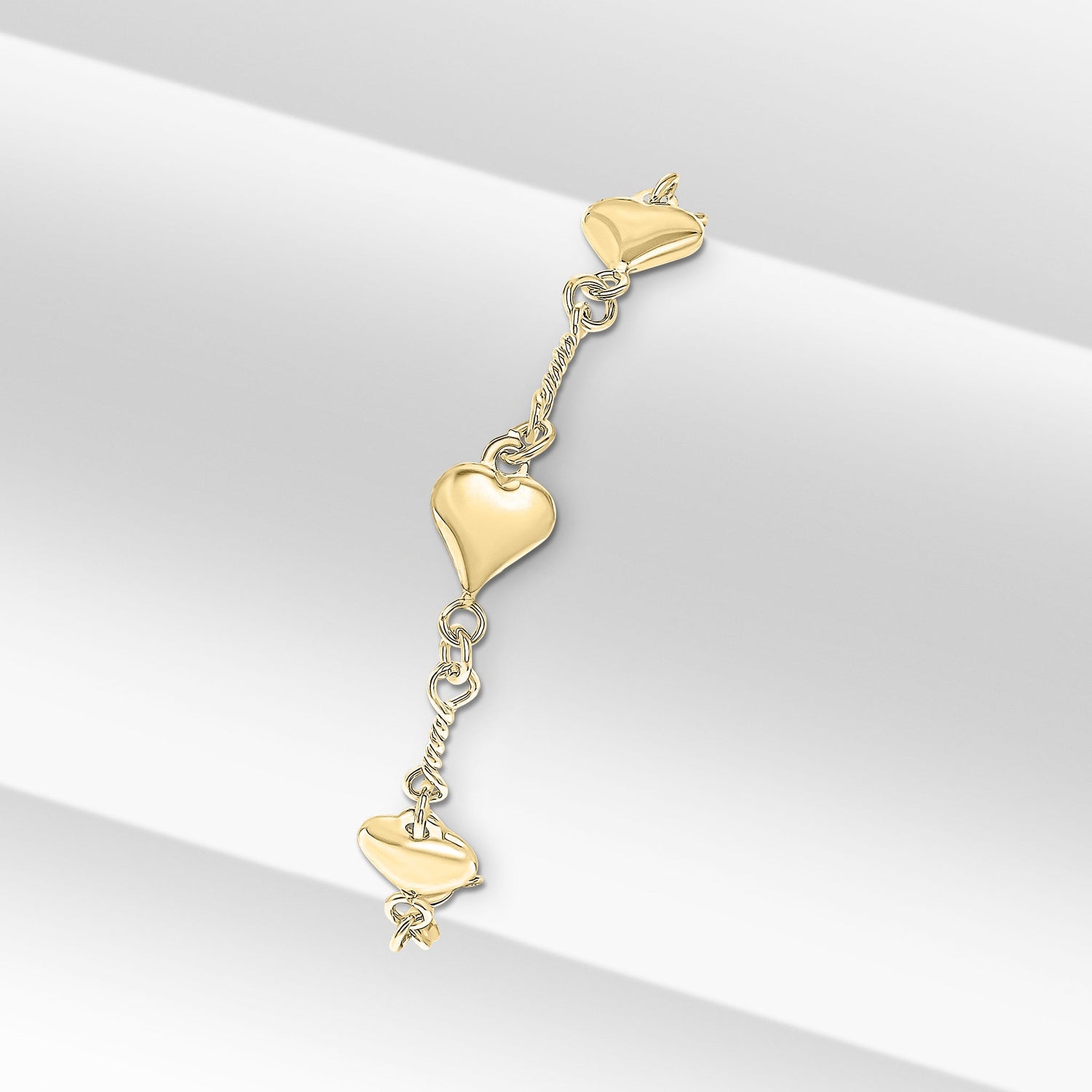 18ct Gold Vermeil on Sterling Silver 8.5mm Heart Twist Link Bracelet