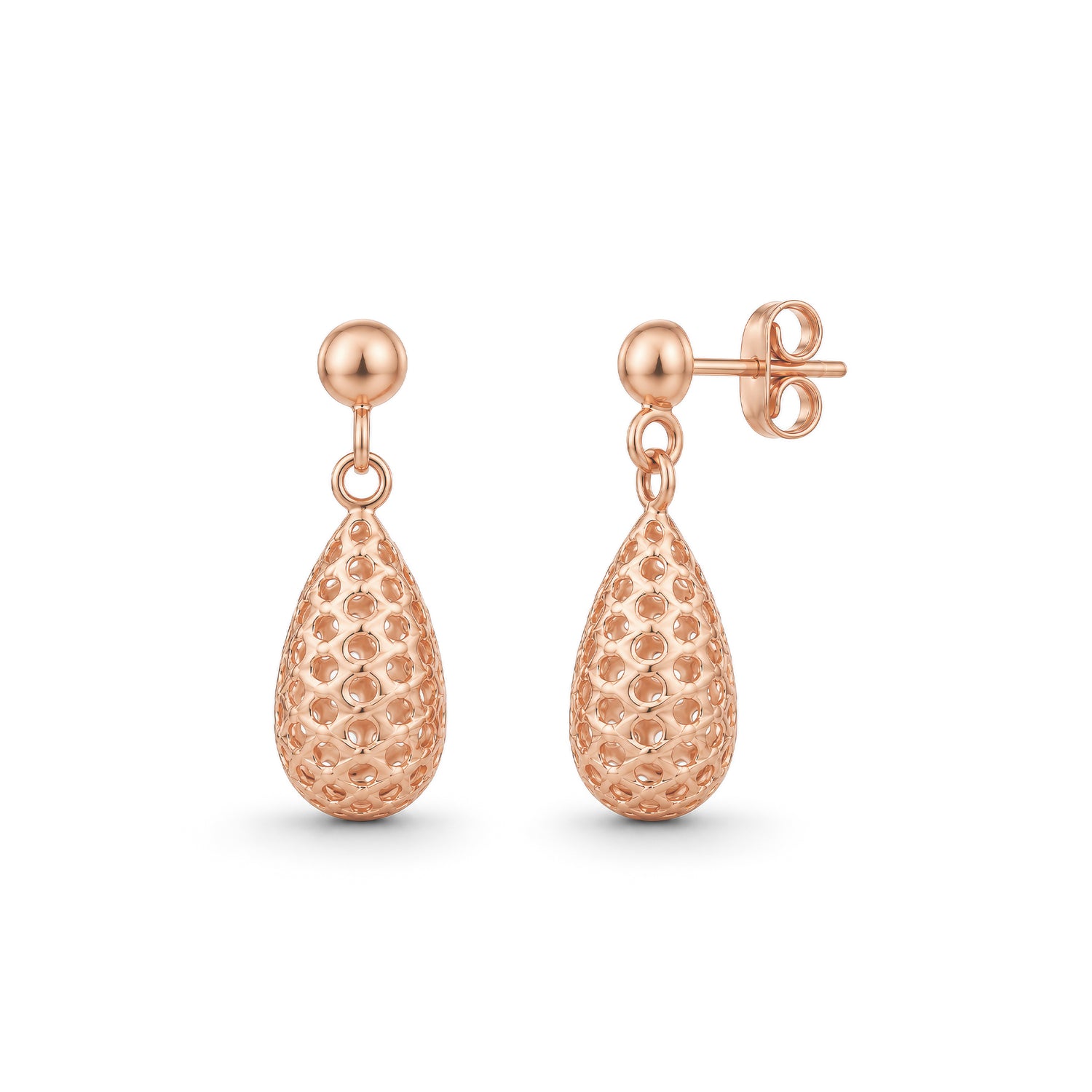 9ct Rose Gold Pierced Bombe Drop Earrings