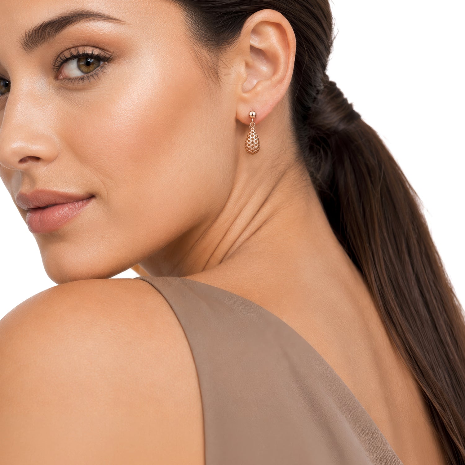 9ct Rose Gold Pierced Bombe Drop Earrings