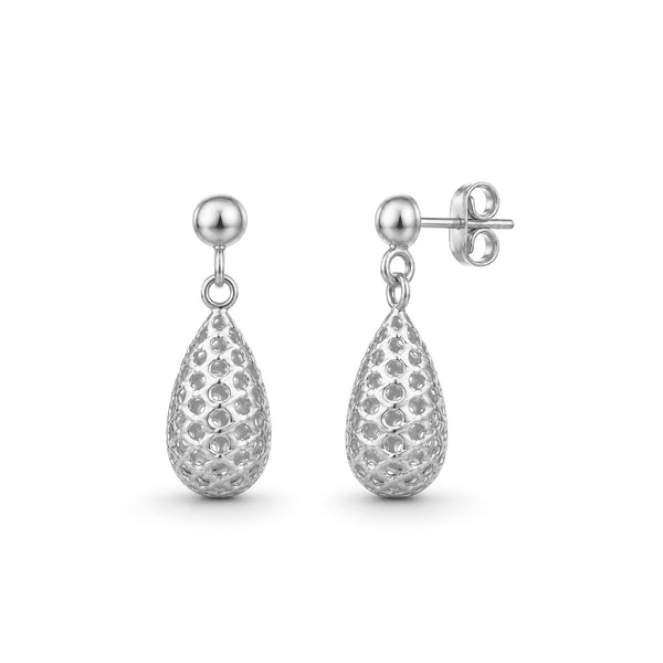 9ct White Gold Pierced Bombe Drop Earrings