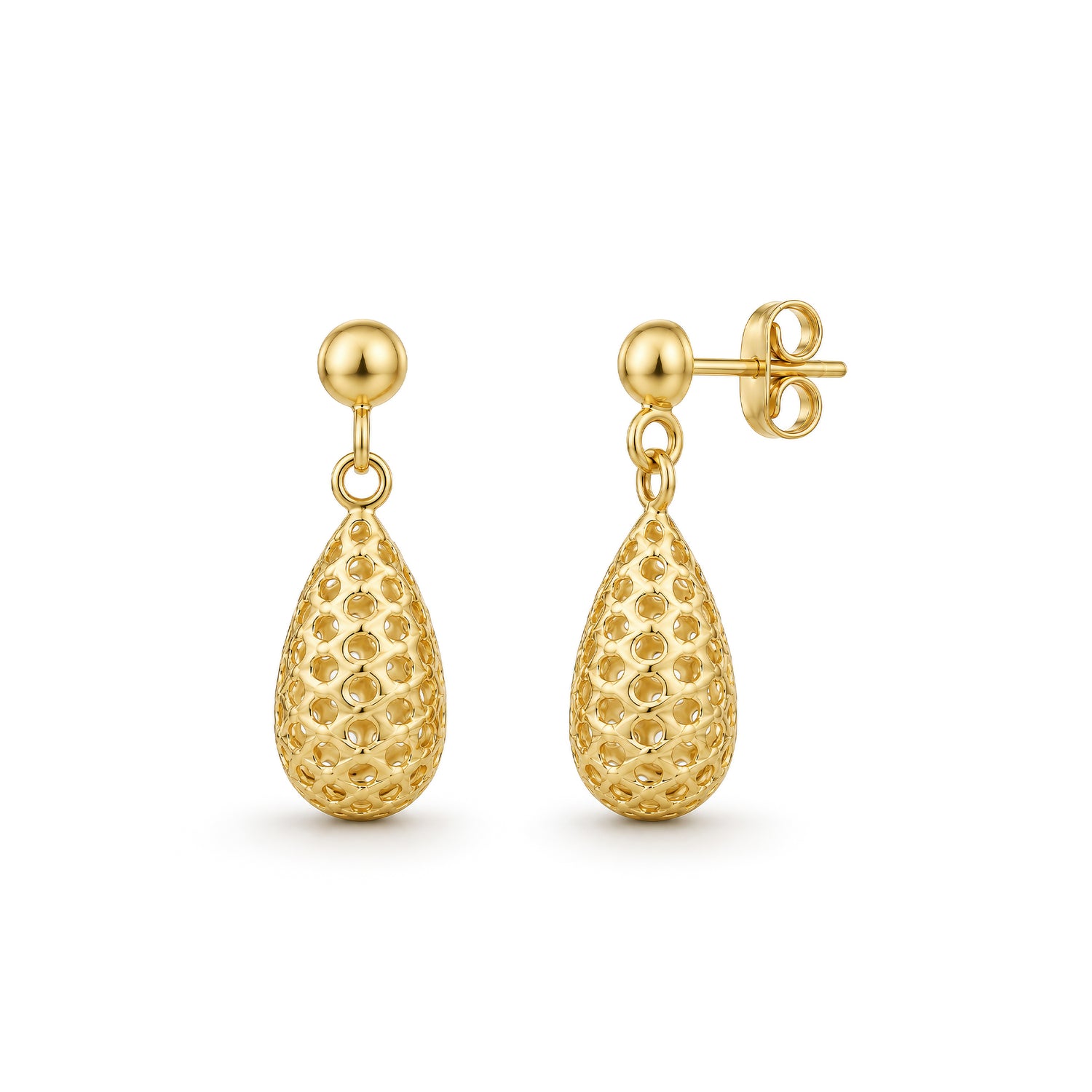 9ct Yellow Gold Pierced Bombe Drop Earrings – 20x7mm