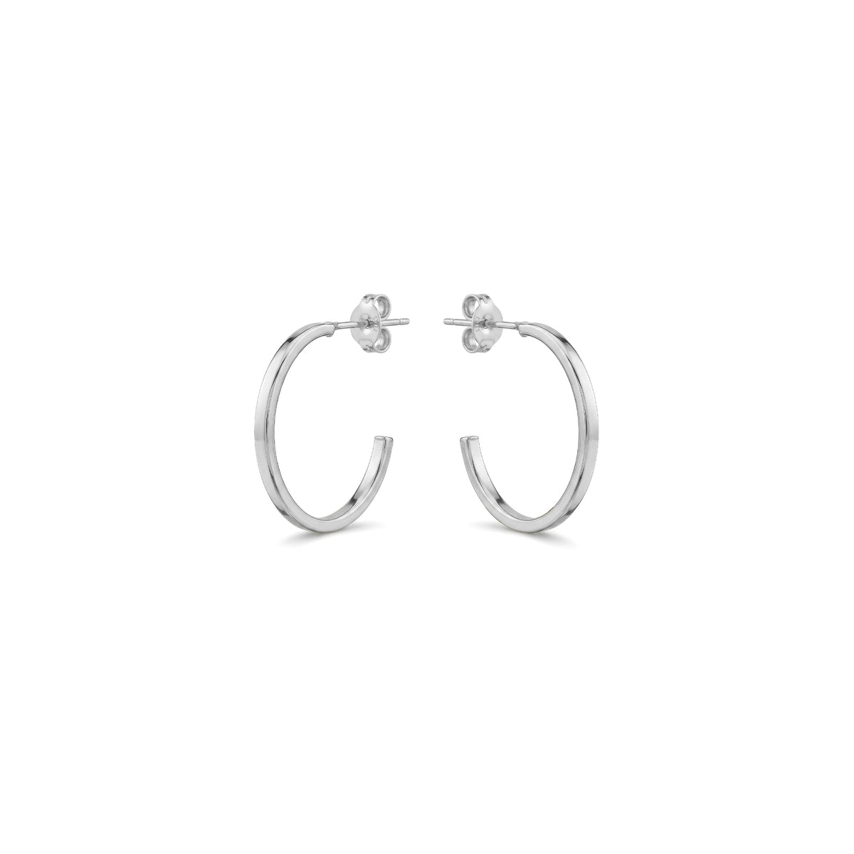 9ct White Gold Oval Hoop Earrings with Peg and Scroll Fittings