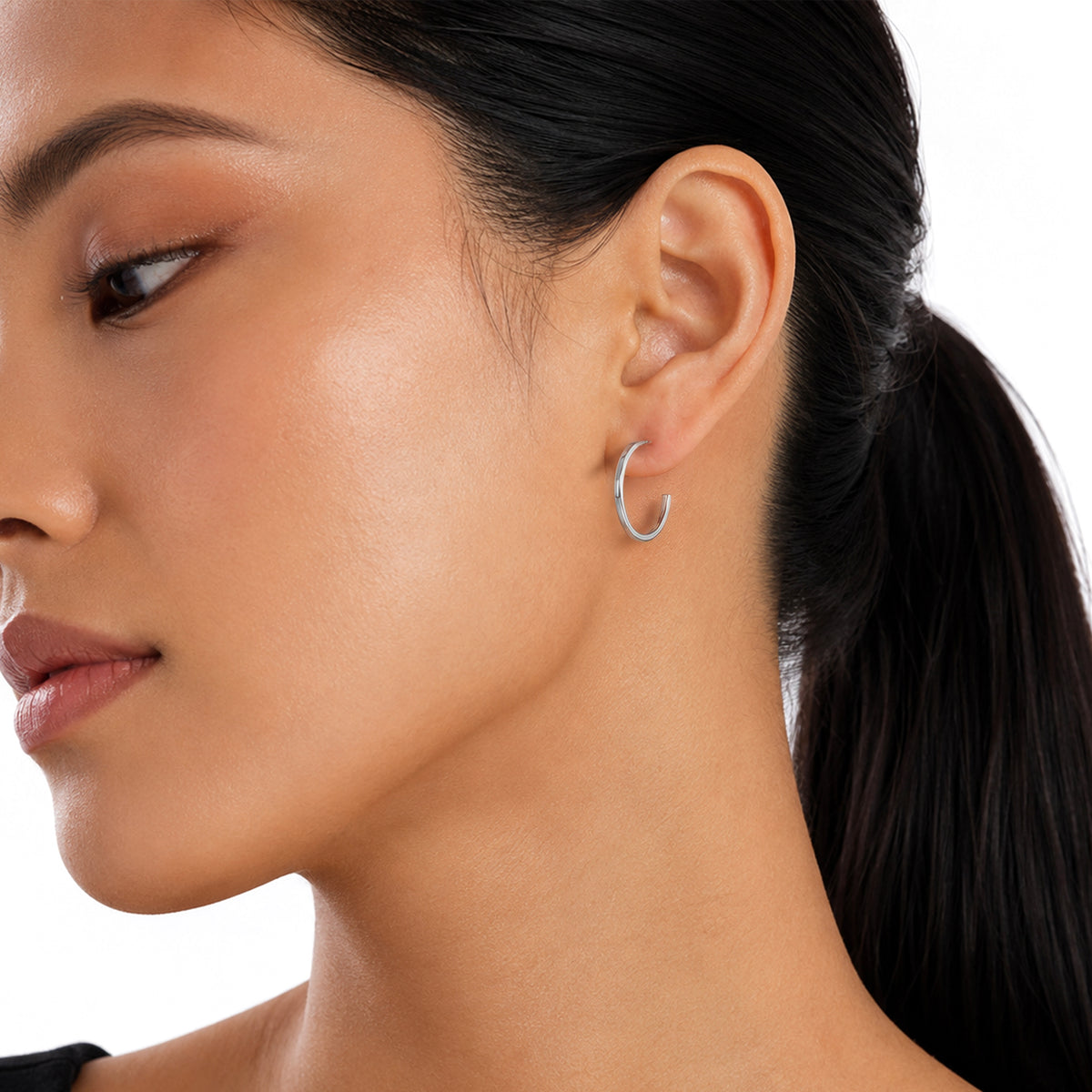 9ct White Gold Oval Hoop Earrings with Peg and Scroll Fittings