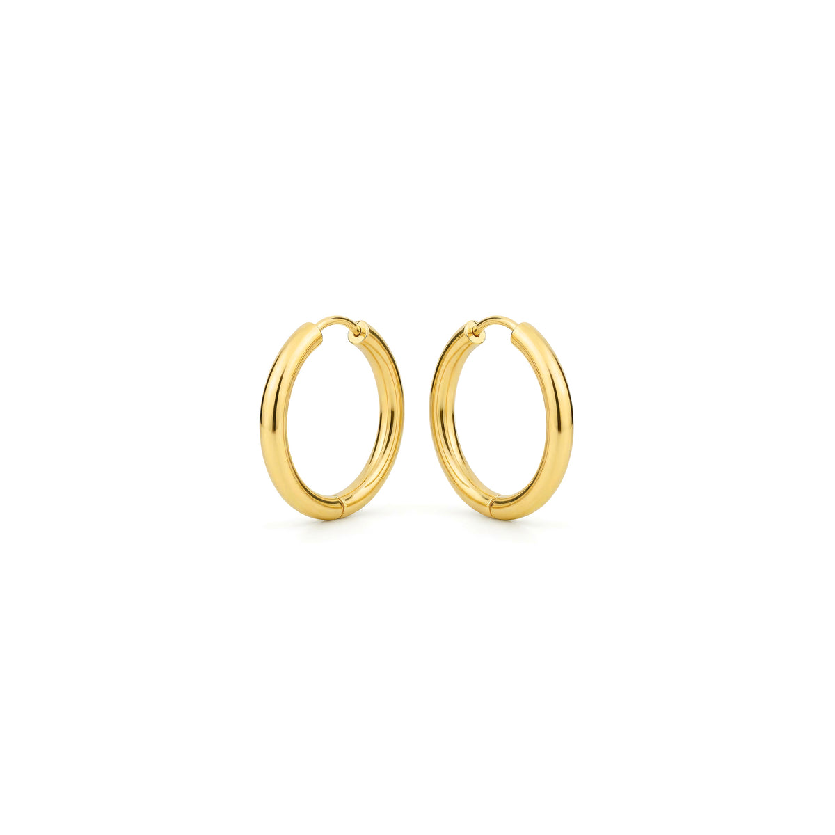 9ct Gold Polished Round Hinged Hoop Earrings — 20mm