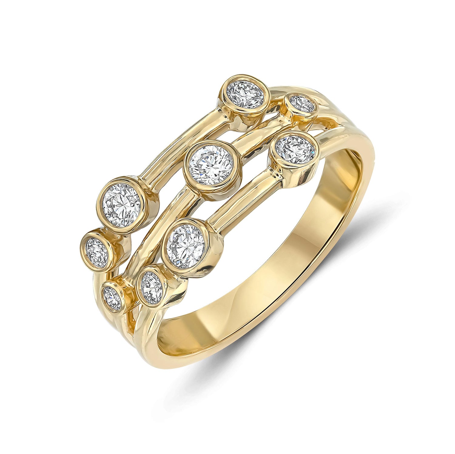 9ct Yellow Gold Multi Row Diamond Bubble Ring