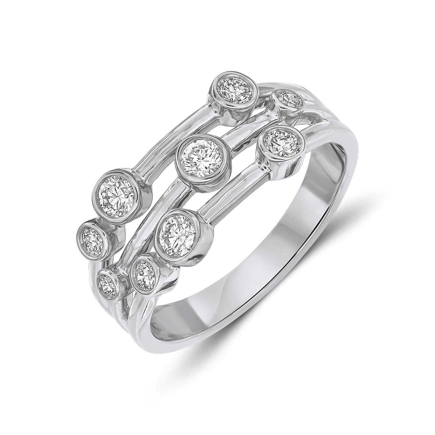 9ct White Gold Natural Diamond 3 Row Bubble Ring 0.50ct — 9x4mm