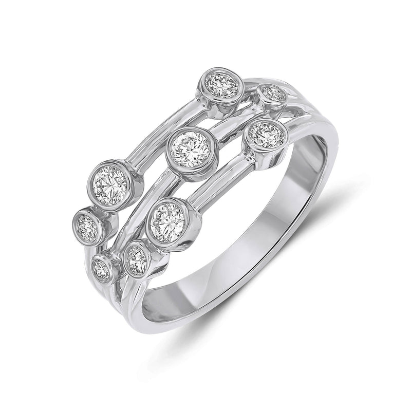 18ct White Gold Natural Diamond Three Row Bubble Ring — 0.50ct