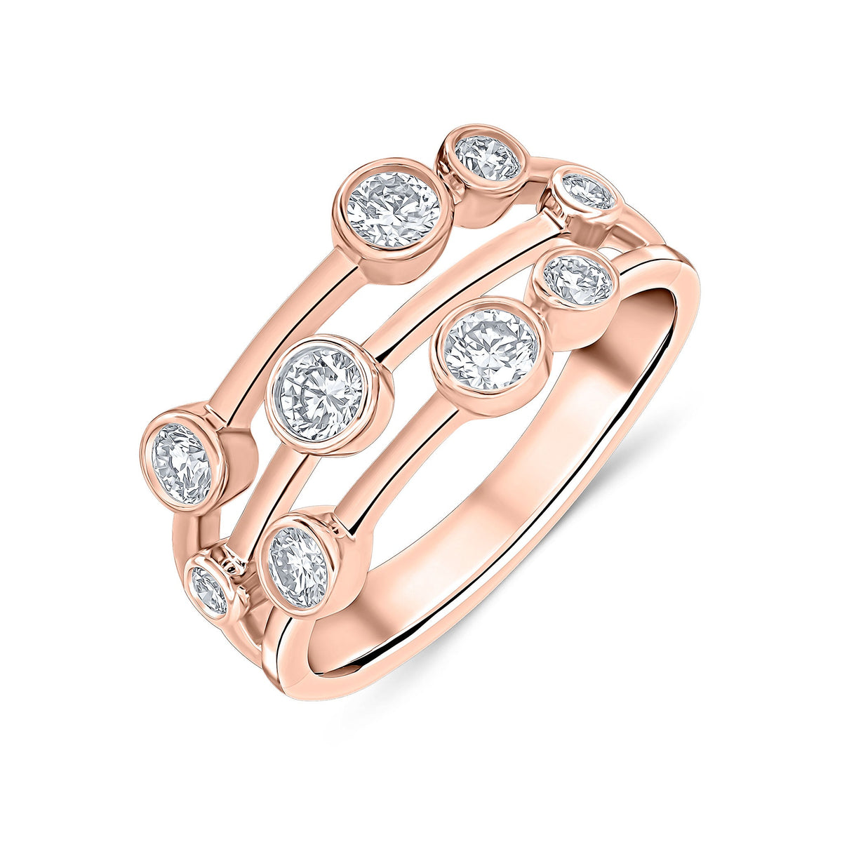 9ct Yellow Gold Multi Row Natural Diamond Bubble Ring