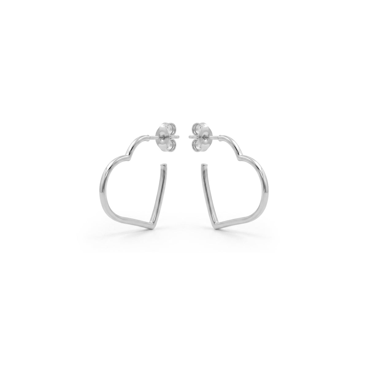 9ct White Gold Round Tube Heart Hoop Earrings