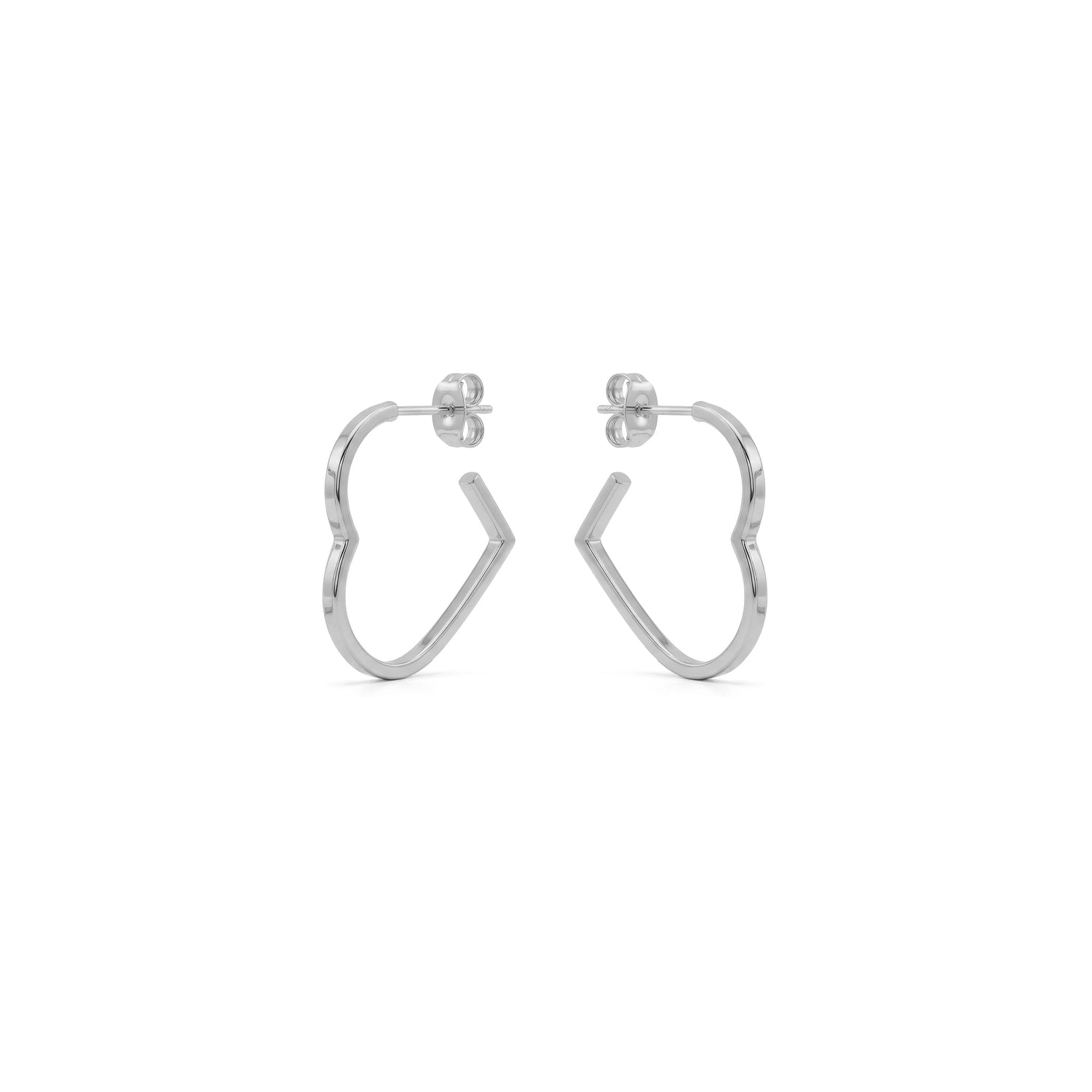 9ct White Gold Square Tube Heart Hoop Earrings