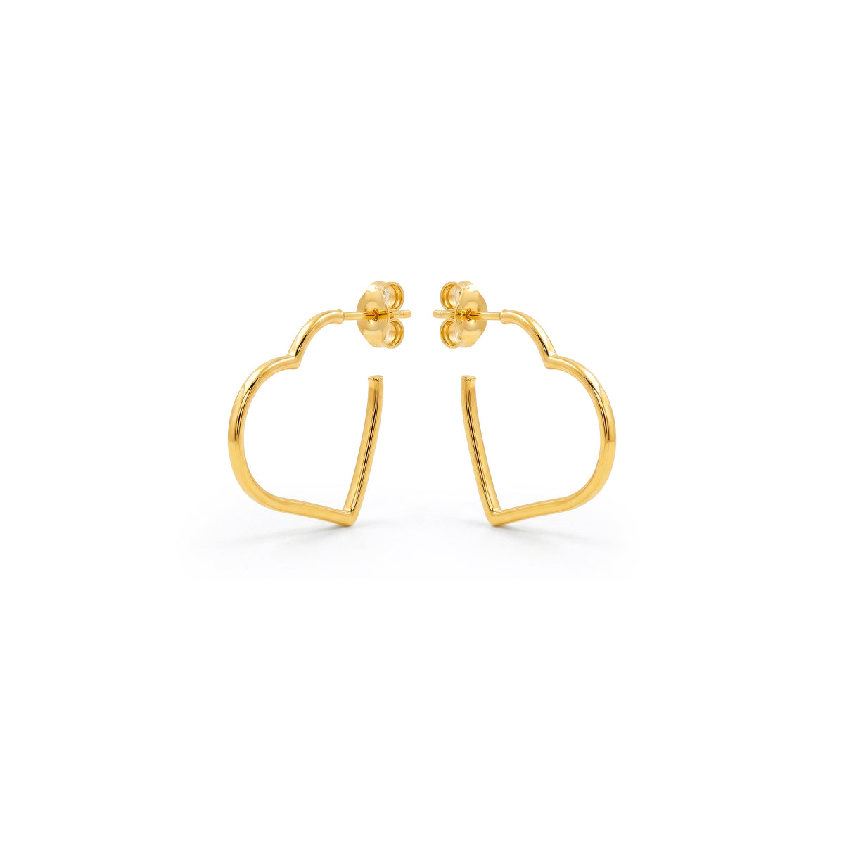 9ct Yellow Gold Round Tube Heart Hoop Earrings