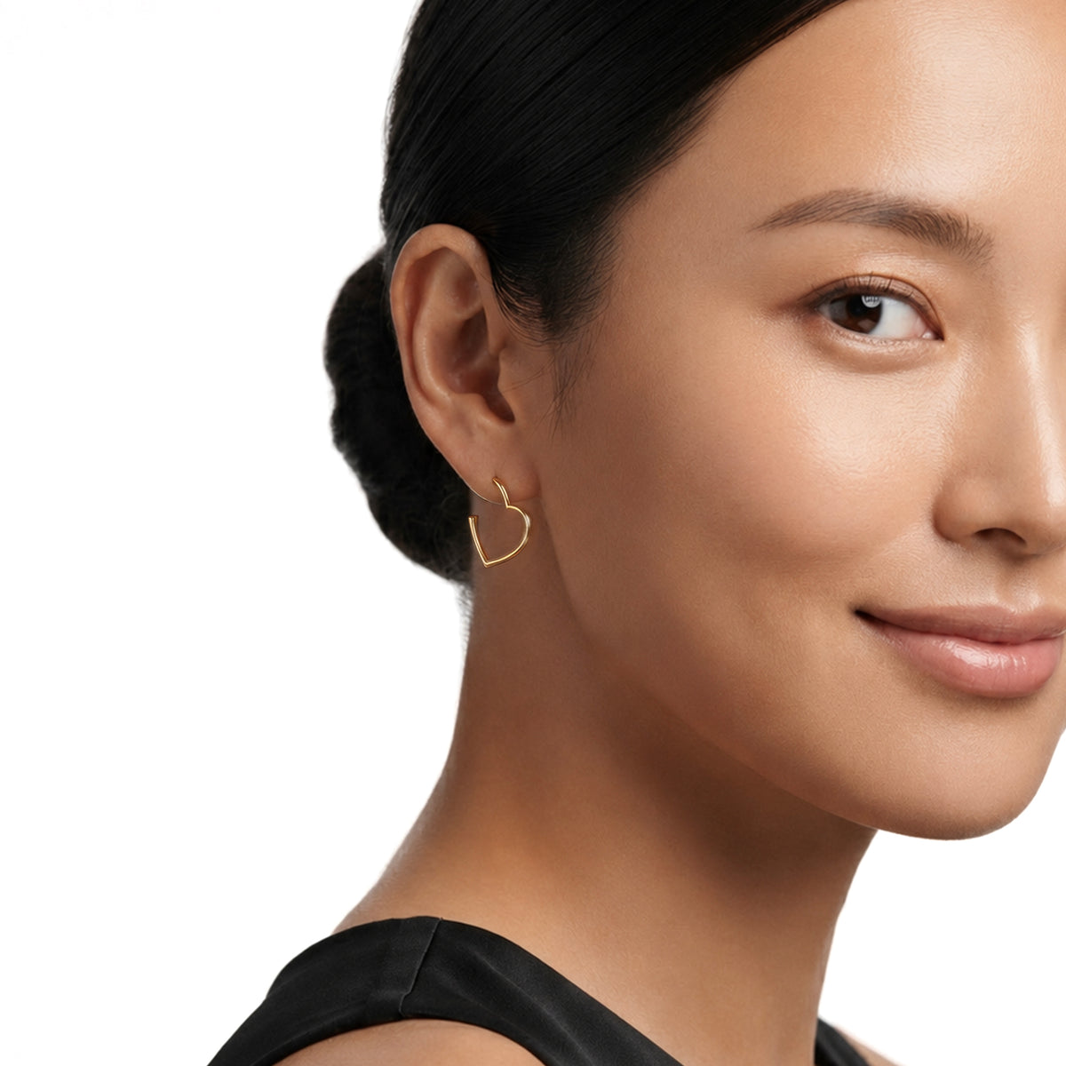 9ct Yellow Gold Round Tube Heart Hoop Earrings