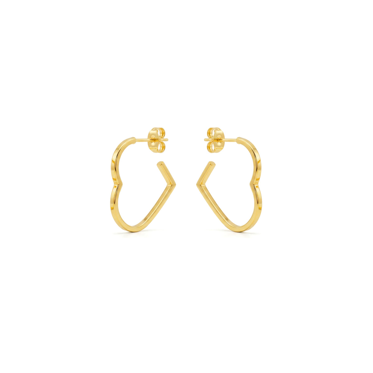 9ct Yellow Gold Square Tube Heart Hoop Earrings
