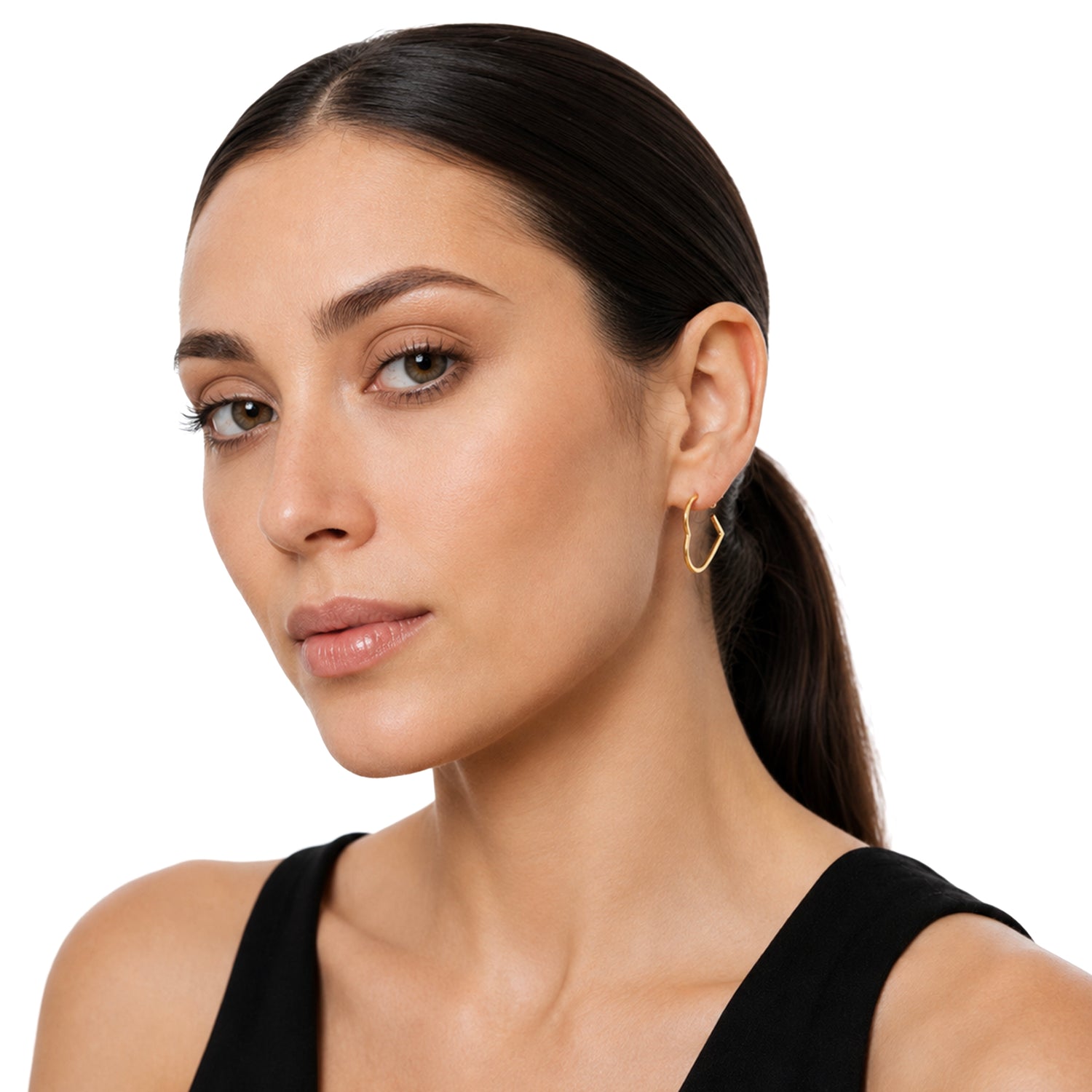 9ct Yellow Gold Square Tube Heart Hoop Earrings