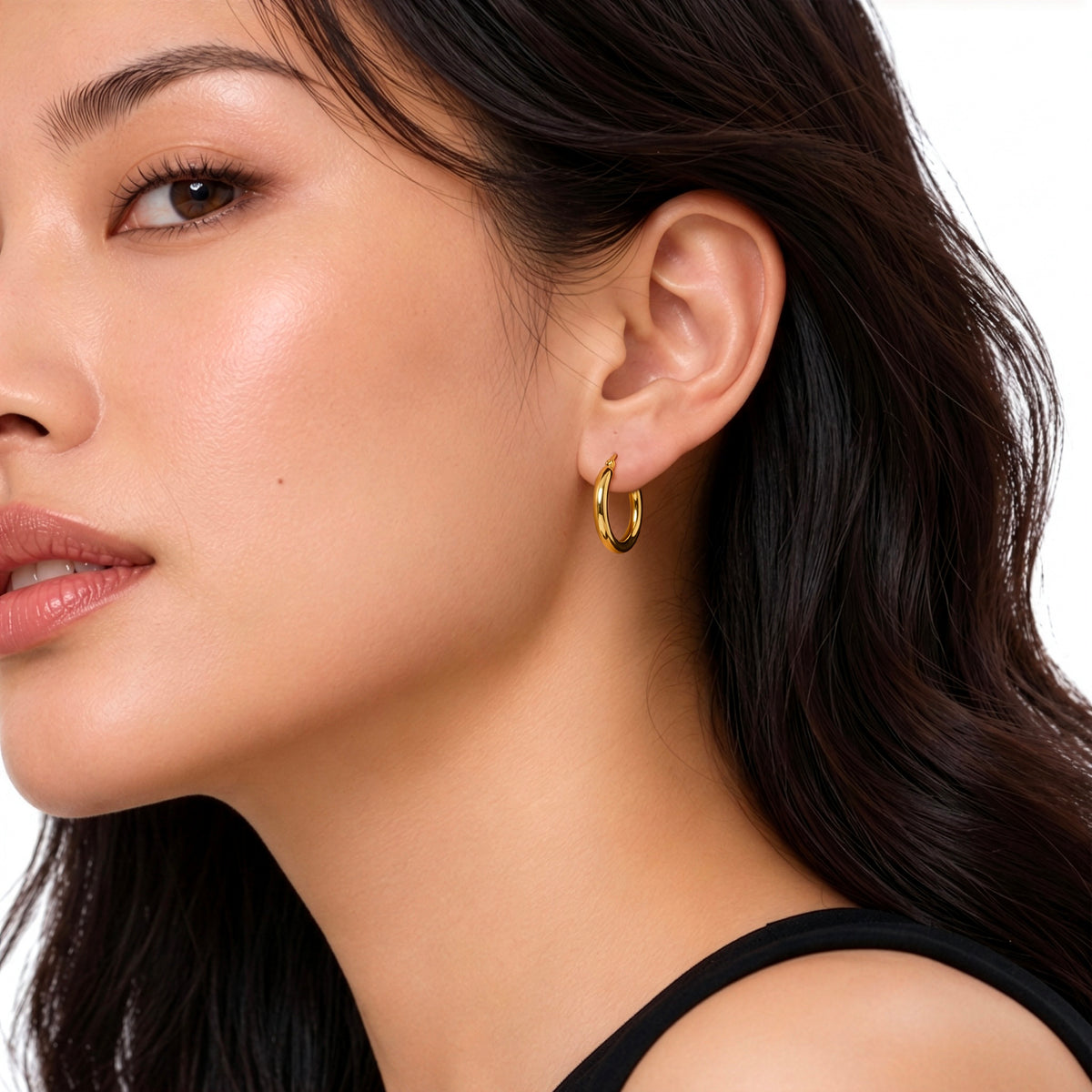 9ct Gold Polished Tube Hoop Earrings — 21mm