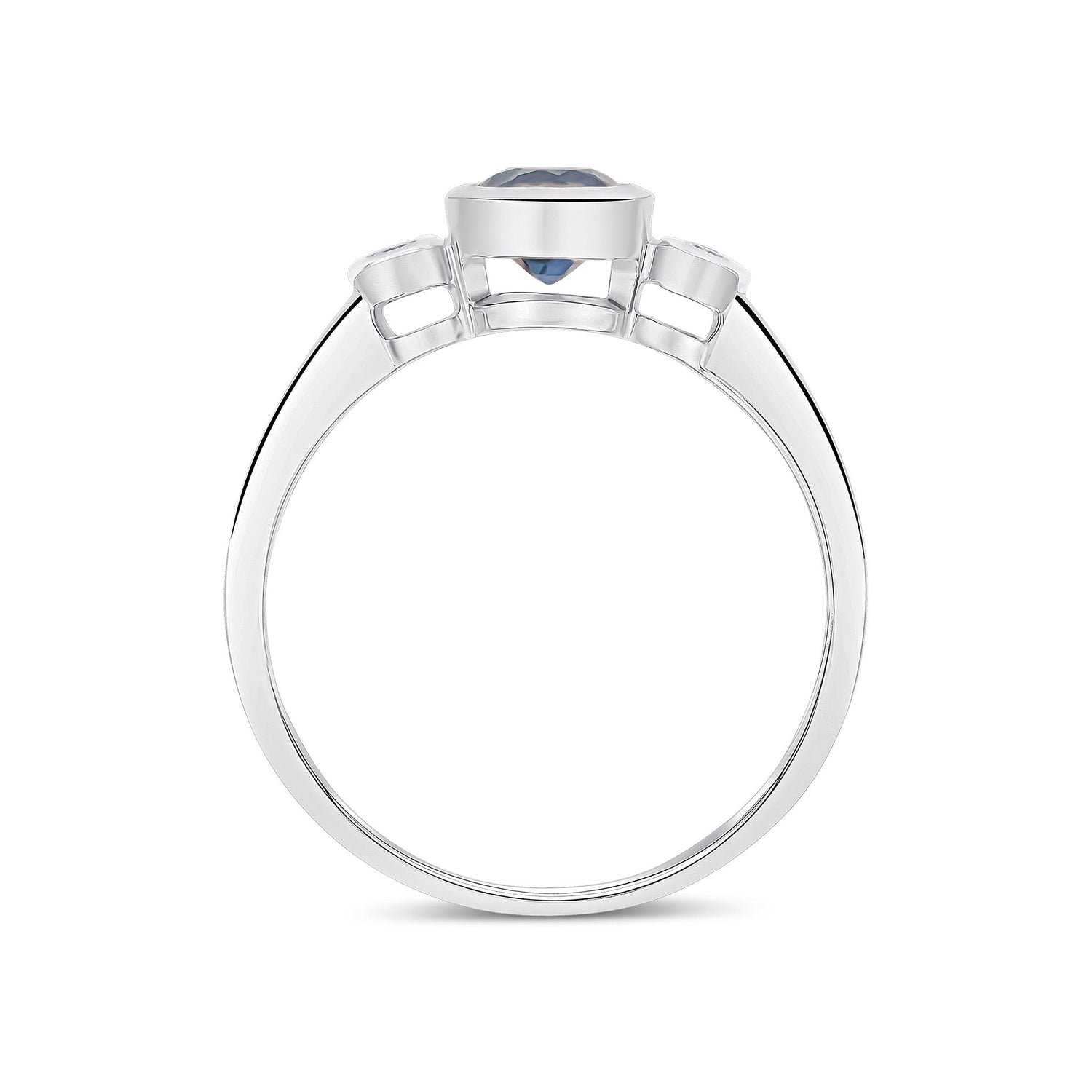 9ct White Gold Round Sapphire and Diamond Three Stone Ring — 5mm