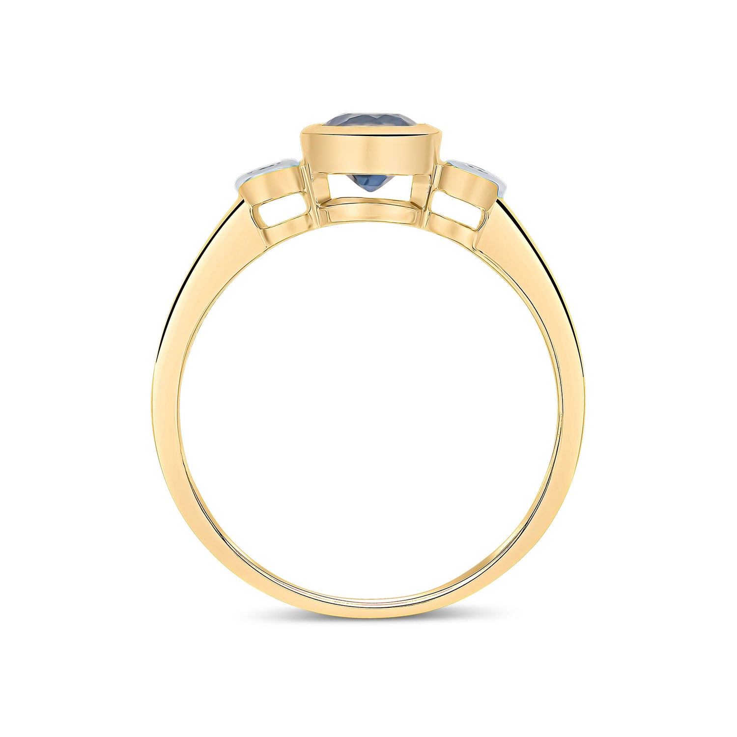 9ct Yellow Gold Round Sapphire and Diamond Three Stone Ring — 5mm